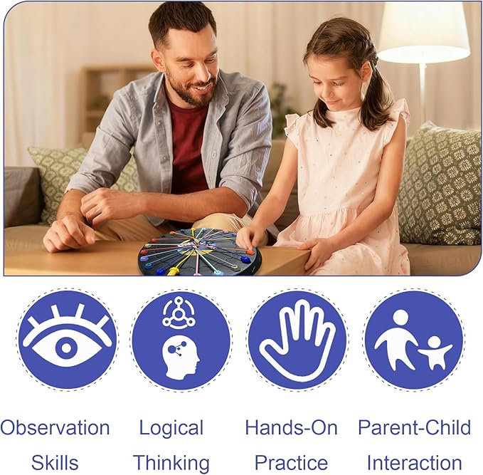 Rope Untangling Puzzle Game for Kids & Adults, 3-Level Brain Teaser with 22-Hole Board & 10 Colorful Ropes, Educational Travel Toy, Family Party Game with Strategy Challenges