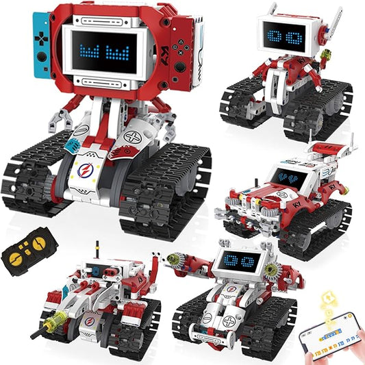 Robot Building Kit with APP/Remote Control STEM Gifts for Boys Age 6-16,Technic Coding Robotic Toys for Kids Birthday, Buildable 5in1 Models with 358+ Pieces