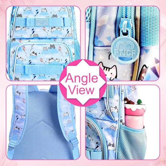 UFNDC Backpack for Girls, 17.5" Water Resistant Cat Galaxy Tie-Dye School Backpacks, Teens Bookbag for Women College Middle