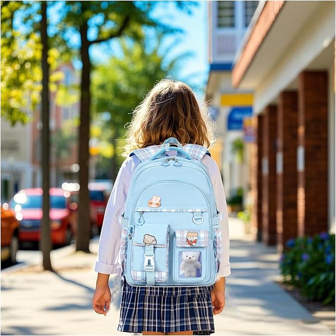 Girls Backpack,Cute School Backpack for Girls Kids Teens,Kawaii Bookbag for Primary Elementary, Blue