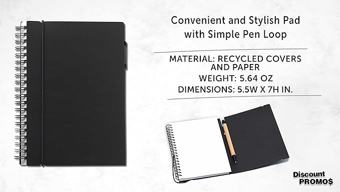 DISCOUNT PROMOS Spiral Notebooks with Elastic Closure Set of 10, Bulk Pack - Perfect for School, Office, Business and More - Black