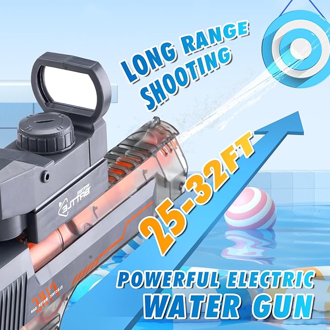 Electric Water Gun for Adults, Auto-Manual Water Guns w/Large Capacity, Automatic Squirt Guns with 32FT Range & Battery Powered, Summer Beach Pool Outdoor Toys for Kids Gifts