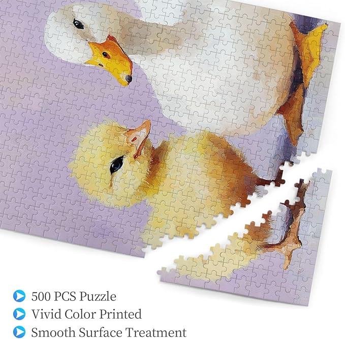 Adorable Chicks and Ducklings,500 Piece Wooden Jigsaw Puzzle for Adults,Brain Training Challenge,Stress Relief Activity,Heartwarming Farmyard Artwork, Eco-Friendly Woodens Pieces