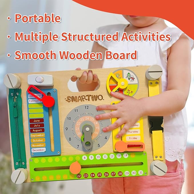 Double-Sided Montessori Busy Board for Toddlers 3-5, Train Babies Fine Motor Skills, Toddler Boy Toy of Sensory Activity Board, Wooden BusyBoard for 3+ Year Old Kids Birthday Gift