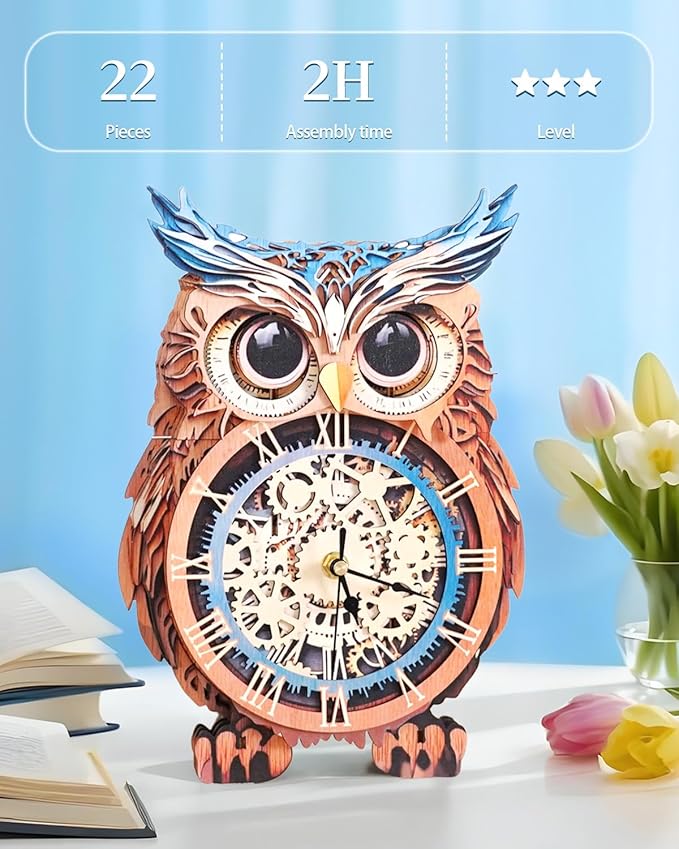 3D Wooden Puzzles for Adults, Wooden Puzzles for Adult Owl Clock DIY Kit with Pendulum, Beginner 22 Pcs 3D Puzzles, Creative Gift Ideas for Adults Teens