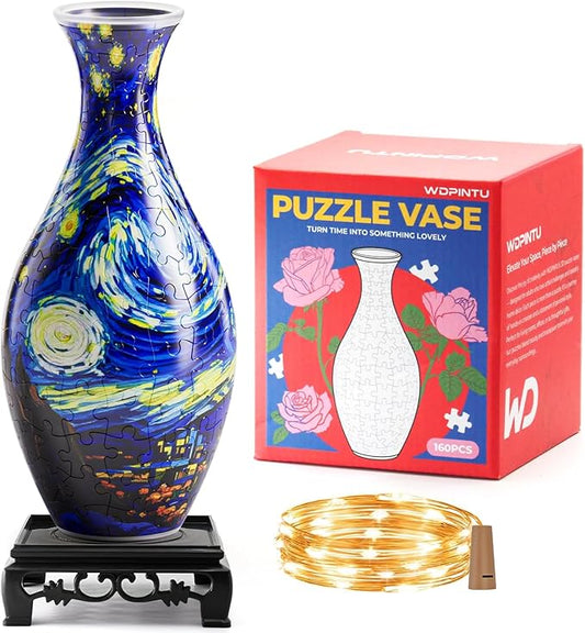 160 Pieces 3D Puzzle Vase - Starry Night Pattern, DIY Stereo Puzzles for Adults & Kids, Home Decoration Vase, No Glue Needed