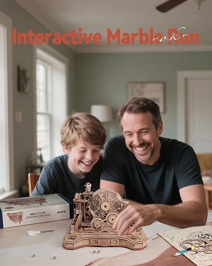 ROKR 3D Wooden Puzzle for Adults, Wooden Marble Run Set, Model Building Kits, Christmas Birthday Gifts for Teens and Adults, DIY Gear Ball Challenge