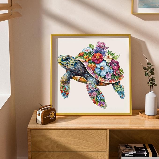 Wooden Puzzles for Adults, Flower Sea Turtle Wooden Puzzles, Unique Animal Shaped Jigsaw Puzzle for Adults and Kids,Family Puzzles Games, Party Gifts, 200 Pieces 11.3 * 11.4in