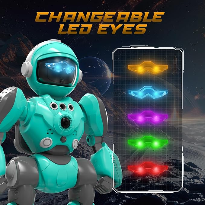 STEMTRON Robot Toys for Kids, Programmable Remote Control Robot with Magic Record Voice Function, Intelligent Gesture Sensing, Singing & Dancing Mode (Blue)