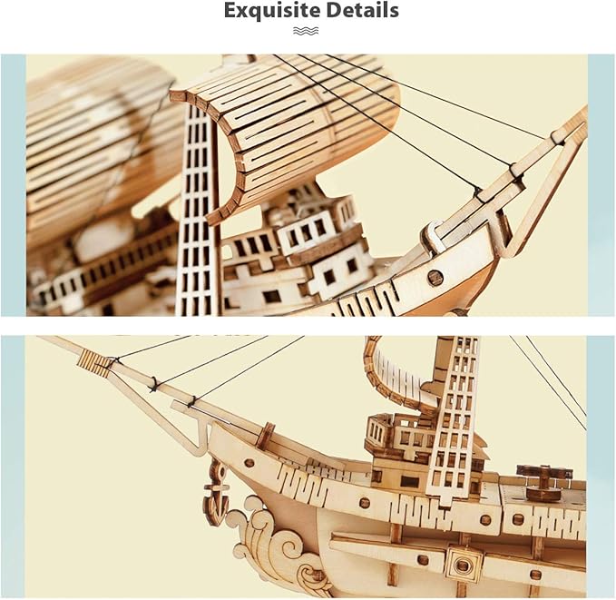 Rolife 3D Wooden Puzzles Model Kit for Adults to Build, Wooden Model Ship Series Sailing Ship Building Model Kit, DIY Crafts Hobbies/Collections/Decorations/Gifts for Friends and Family (Sailing Ship)