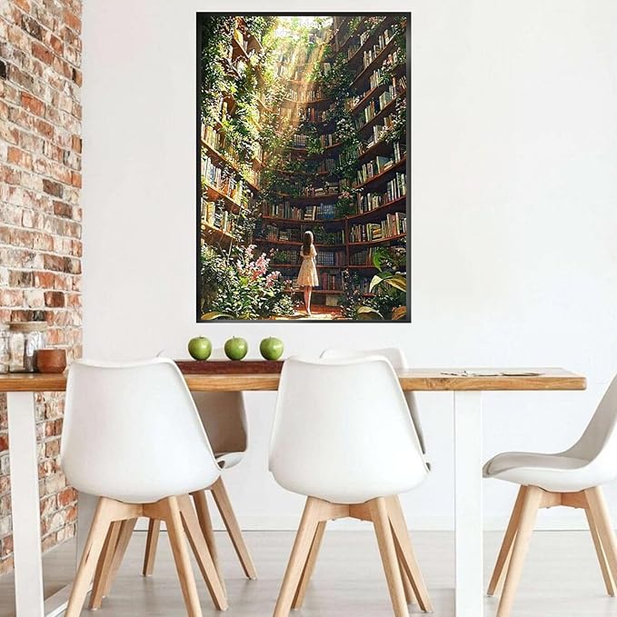 Library Jigsaw Puzzle 1000 Pieces,Library Bookshelf Jigsaw Puzzles,Plant Bookshelf Puzzles, Library Retro Aesthetic 1000 Pieces Puzzle Art, Botanical Literary Theme Difficult Challenging Hard Puzzle