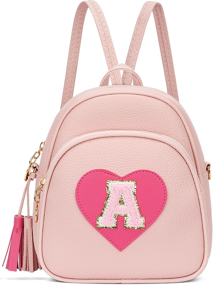 Girls Initial Mini Backpack Gifts for Kid Toddler Little Girl Teen Small Cute Heart Backpack Purse Preschool Kindergarten Bookbag,Pink-A