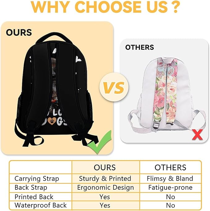 Dog Backpacks for Kids, Large Capacity Backpack for School, Cute Black Doggy Print Lightweight Bookbag for Boys & Girls