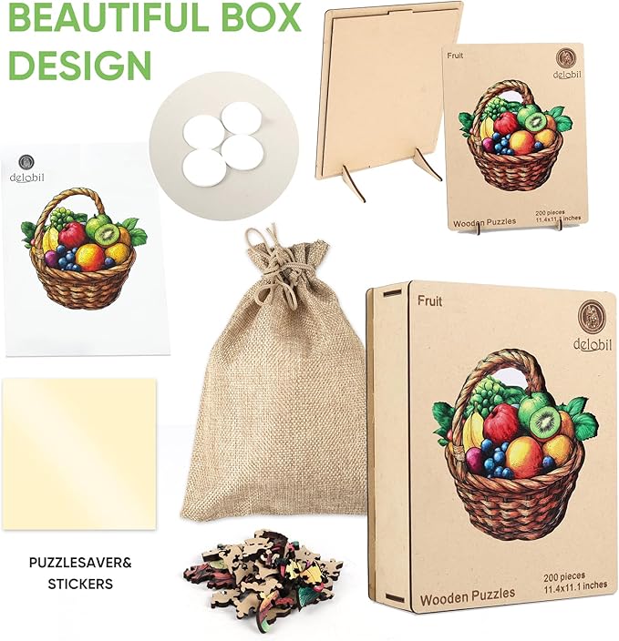 delobil Wooden Puzzles for Adults, Fruit Jigsaw Puzzle 200 Piece, Unique Shaped Wooden Puzzles Beautiful Gift Package, Creative Birthday Gift for Friends and Family 11.1 * 11.4 in