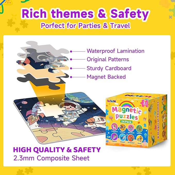 Magnetic Puzzle Party Favors for Kids: 24-Pack Bulk Magnetic Puzzle Books, Toddler Travel Toys for Car Airplane, Birthday Party Supplies, School Classroom Prizes, Stocking Stuffers for Girls Boys