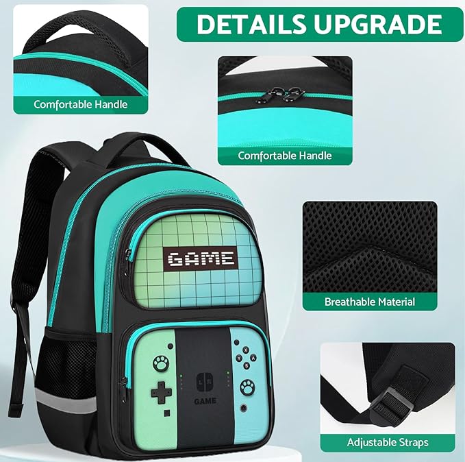 Kids Backpack For Boys,Gamer Boys Backpack For Children Teens Elementary Middle School, 17″ Students Bookbag