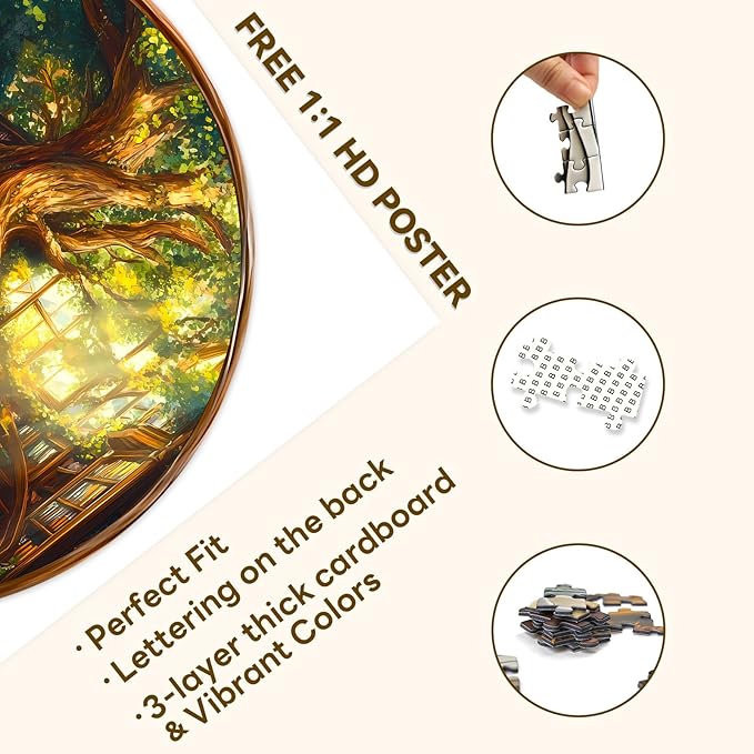 Round Puzzles for Adults 1000 Pieces, Hard Difficult Challenging Puzzles for Adults, Charming Bookstore Jigsaw Puzzles 1000 Pieces for Seniors, 3D Visual Flat Puzzle (26.6 x 26.6in)