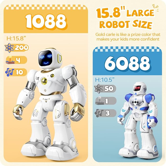 Ruko 1088 Smart Robot for Kids, Large Programmable Interactive STEM RC Robot, Voice Control and App Control, Gifts for Boys and Girls 4 5 6 7 8 9, Gold