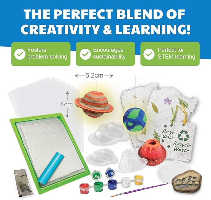 Green Science - Paper Making Kit - Recycle and Create Your Own - Paper Making Screen - Green DIY Craft Stem Toys Kit for Kids - Includes Molds, Paints, and Glow-in-The-Dark Features