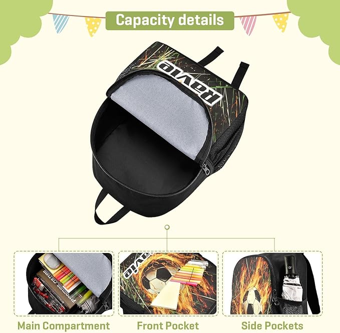 Soccer Ball Fire Toddler Backpack for Boys Girls 3-6 Small Preschool Backpacks for Kids Elementary Mini Bookbag for Preschool for Travel