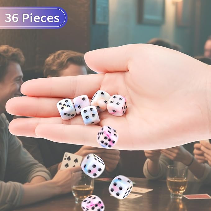 36 Pieces 12mm 6 Sided Mini Dice Set,Mixed ColoursD6 Game Dice Set,6 Sided Standard Game Dice for Board Games Dice Games Classroom Teaching Dices Game,with Portable Gaming Box(Yellow Blue Purple)
