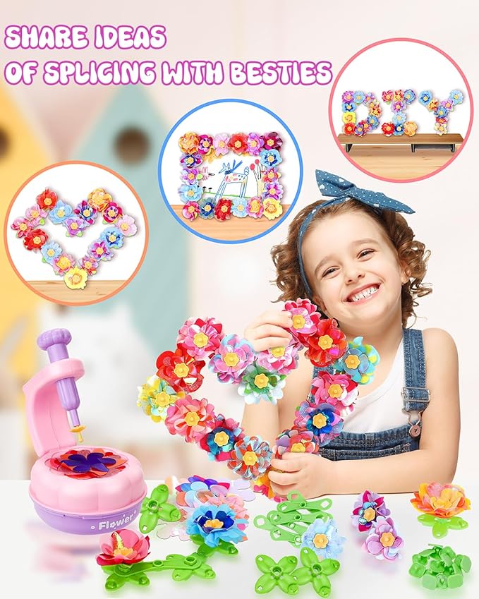 PERRYHOME Fabric Flower Bouquets Toys, 300+ Pcs DIY Flower Crafts for Kids, 2 Gameplays Educational Arts & Crafts Toy, Thanksgiving Birthday and Christmas Gift for 3 4 5 6 7 8 Years Toddler Girl