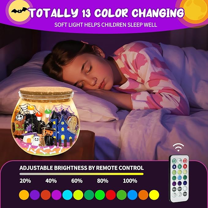 Halloween Terrarium Crafts Kit for Kids, LED Night Light-Up Toys with Remote, Halloween Party Decor DIY Craft Kit for Ages 4 5 6 7 8-12 Year Old Boys Girls – Creative Arts & Crafts Activity Gift Set