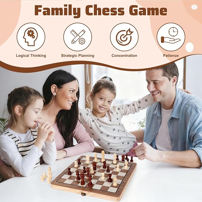 Wooden Chess Set,11.5 inch Magnetic Chess Board Folding Design with Storage Travel Chess Game for Kids, Adults and Family Game Night