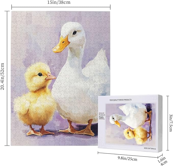 Adorable Chicks and Ducklings,500 Piece Wooden Jigsaw Puzzle for Adults,Heartwarming Farmyard Artwork,Brain Training Challenge,Stress Relief Activity,Eco-Friendly Woodens Pieces