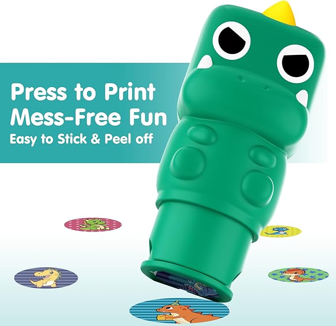 iPlay, iLearn Dinosaur Stamp & Sticker Activity Set - 400+ Stickers & 18-Page Stamper Book, Toddler Creative Art Craft Kit Road Trip Travel Toy, Educational Birthday Gifts for Boy Kid Ages 3 4 5 6 7 8