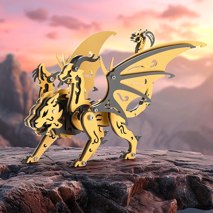 3D Metal Puzzles,3D Metal Puzzle for Adults,Mechanical Model Kit Chimera Black and Gold,Steel 3D Puzzles Stainless Steel Ornaments for Adults Home Decor Art Craft Gifts Toys.