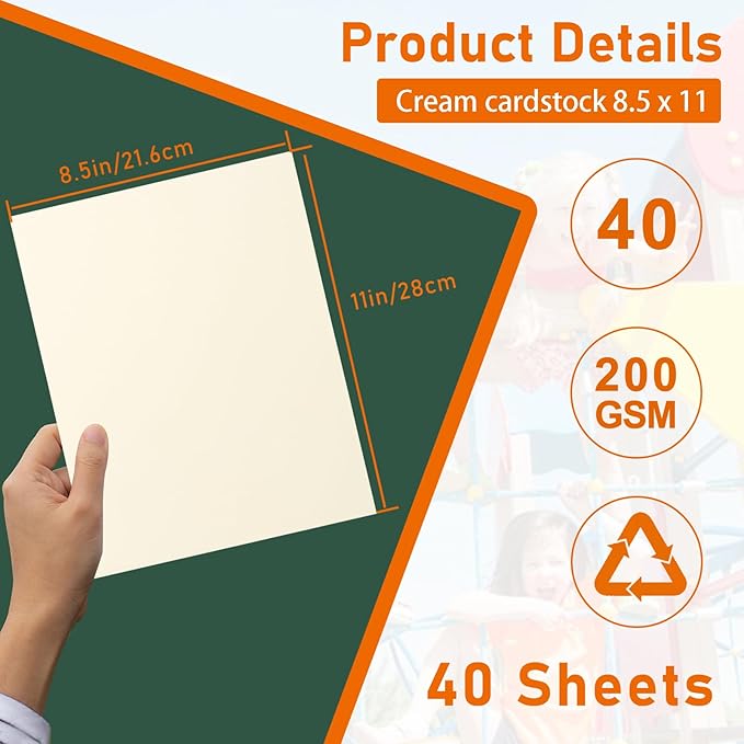 40 Sheets Cream Cardstock 8.5 x 11 Off White Paper, 75lb Premium Ivory Card Stock Craft Paper for DIY Card Making, Wedding Invitations, Thank You Cards, Business Cards, Menus