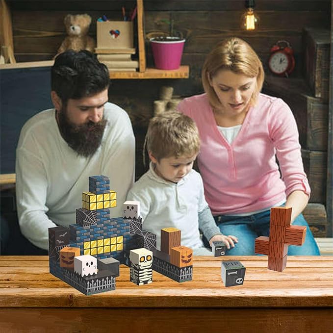 Magnetic Blocks Halloween Toys for Kids Skeleton Toy Spooky Town Building Magnetic Tiles Halloween Party Favors Gift for Boys Girls & Adults