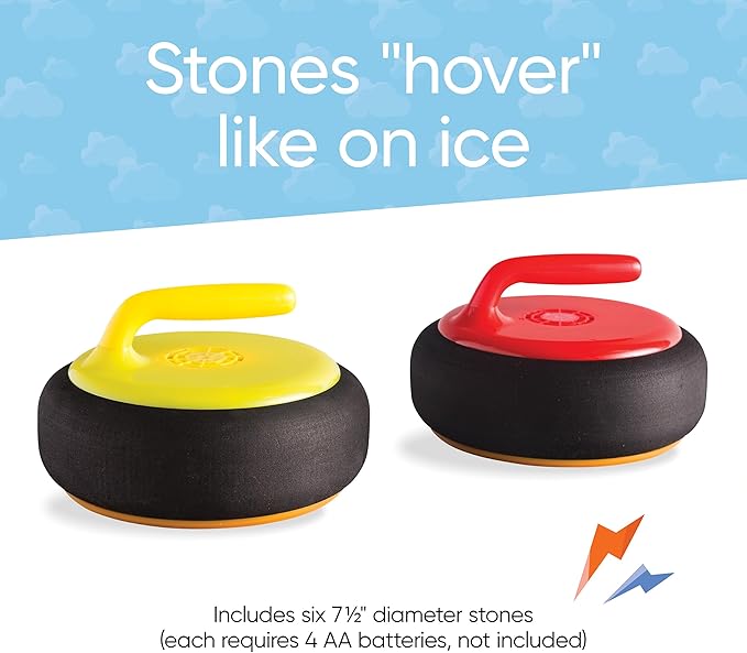 HearthSong Curling Zone – Indoor Battery Operated Hovering Curling Set – Fun Family Game for Kids and Adults – 6 Curling Stones and Floor Mat – Olympic Sport Party Game Equipment – Age 3+