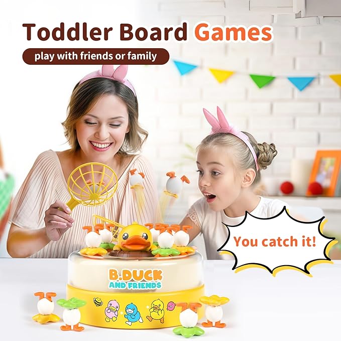 B.Duck Games for Kids Age 4-6, Board Games Bounce and Catch Duck Toys for Kids 4-8, Family Board Games for 5-7 Boys Girls, Birthday Gifts Christmas Party Games for Toddlers 3-5