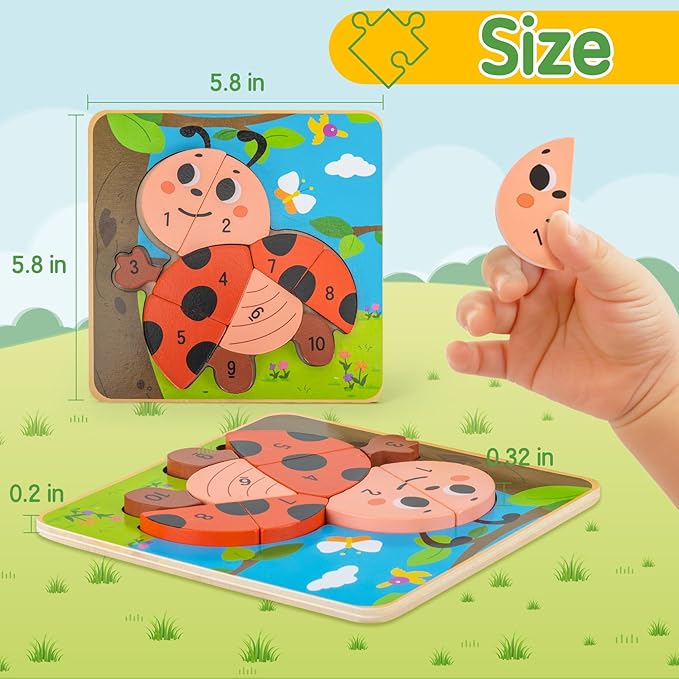 deli Wooden Toddler Puzzles, 6 Pcs Animals Puzzles for Toddler, Montessori Preschool Educational Learning Toys Make a Great Gifts for 1 2 3 4 5 Year Olds