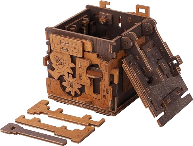 WOODEN.CITY Escape Room Puzzle Box – 3D Wooden Puzzle Box for Adults & Teens, Brain Teaser Puzzle Box Secret Lock Box with Cluebox Mechanism – Mechanical Wood Puzzle Box Kit, Unique Puzzle Boxes Gift
