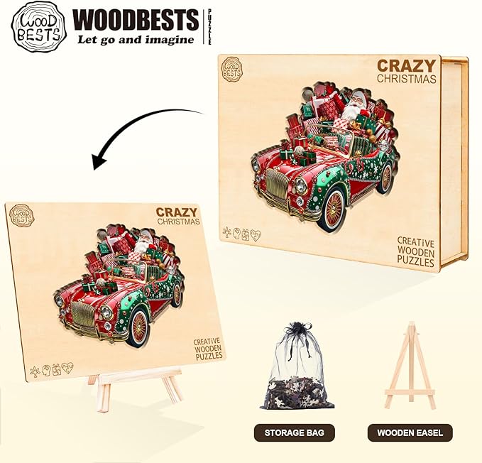 WOODBESTS Wooden Puzzles for Adults (145 Piece, M, 11.4 * 9.9in) Christmas Car Wood Puzzle Adult, Unique Wooden Animal Jigsaw Puzzles, Family Game and Birthday Gifts for Friend