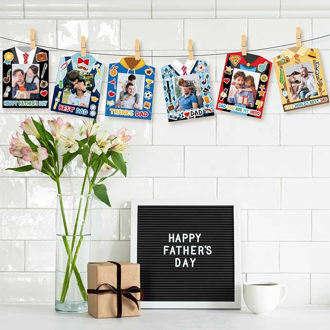 24 PCS Father's Day Picture Frame Craft Paper DIY Photo Frame Craft Decorations for Father Gifts(Father)