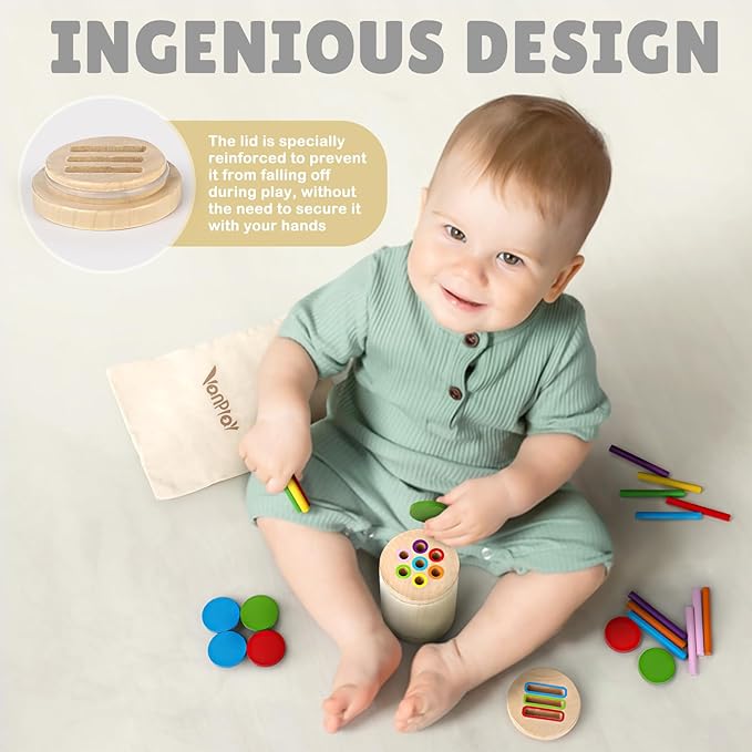 Vanplay Montessori Toys for 2 Year Old - Wooden Learning Color Sorting Toys for Toddlers, Fine Motor Developmental Infants Sensory Matching Games 18 Month Old Baby Boys Girls Gifts