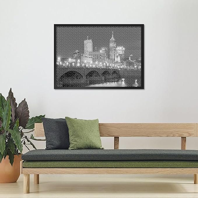 1000 Piece Puzzle for Adults Indianapolis City Skyline Night, Jigsaw Puzzles 1000 Pieces Challenge Cityscape Theme, 27.5x19.7 Inch Family Puzzle Game Night Gift (Black and White Series)