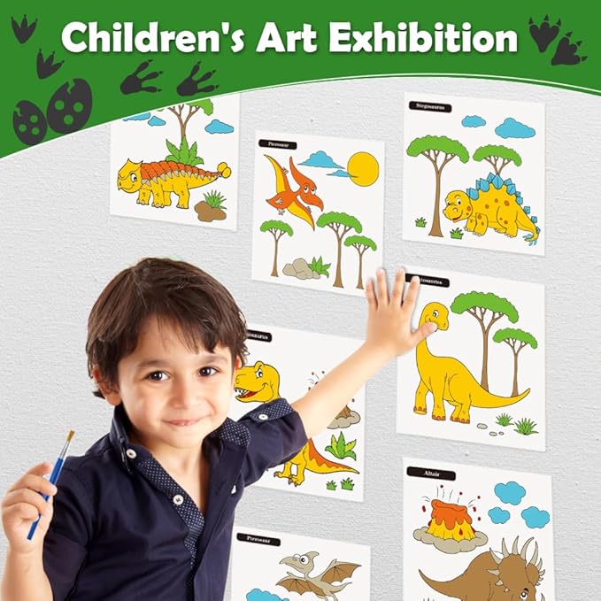 Water Coloring Books for Toddlers 3-8,Dinosaurs Coloring Book with Watercolor Paint Set Kids,Travel Coloring Kit,Arts and Crafts Suitable for Birthday