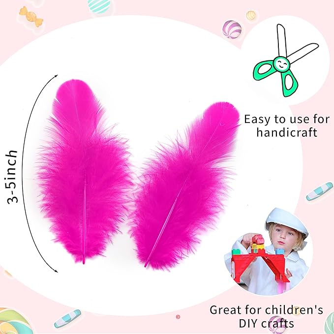Soarer 300pcs Fuchsia Feathers for Crafts - 3-5inch Craft Feathers Bulk for Wedding Home Party, Dream Catcher Supplies and DIY Crafts(Fuchsia)