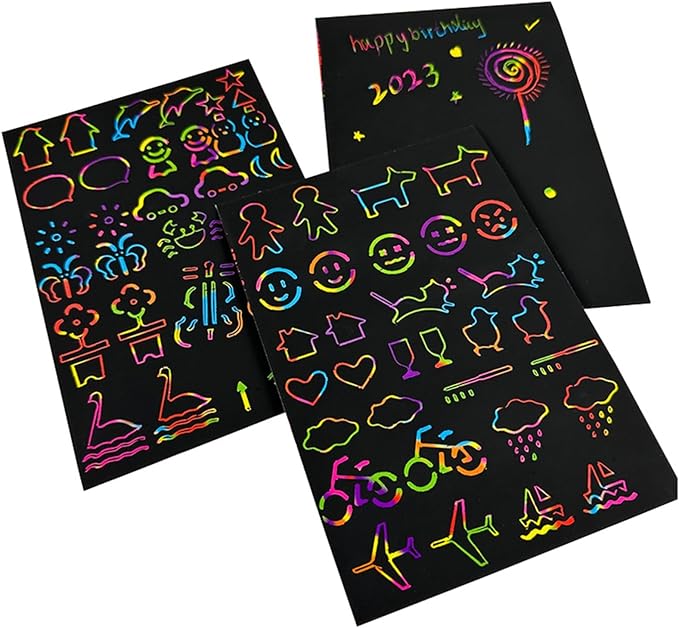 Cityrosy 32 pcs Drawing Stencils,Rainbow Scratch Paper for Stencils, Kids Activity Kit,Suitable for Classroom,Birthday,Party