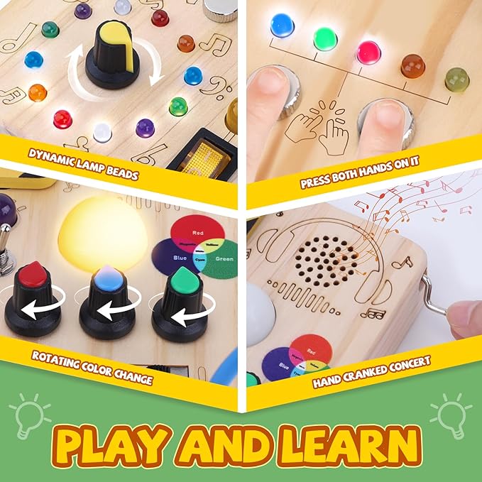 Busy Board,Montessori Toys for 1-3 Years Old, Wooden Toddler Toy, Autism Sensory Travel Toys, Ideal Gift for 1+ Year Old Boys (Busy Board v5)