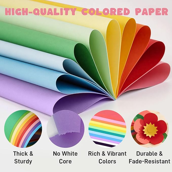 3 otters 235Sheets 8.5" X 11" Construction Paper Assorted Colors, 12 Colored Cardstock Printer Paper, for Printing, DIY Crafts, Party Decorations, Teacher Kids Classroom Must Have, 56 lb/150 GSM