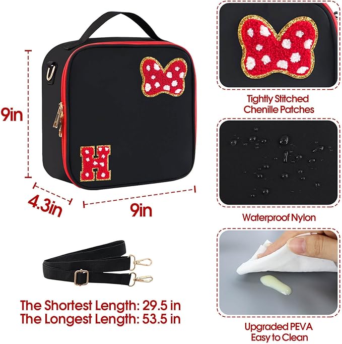 Preppy Initial Bow Mouse Lunch Bag, Kids Insulated Lunch Box Gifts for Teen Girls Daughter, Reusable Soft Lunch Containers Crossbody Cooler Bag Must Haves for Park Travel School Work Picnic Black H