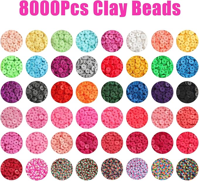 YMSDZHL 7100+PCS Clay Beads Bracelet Making Kit,48 Color DIY Flat Preppy Beads for Friendship Jewelry Making,Polymer Heishi Beads with Charms Gifts for Teen Girls Crafts for Ages 4-12 (7100+PCS)