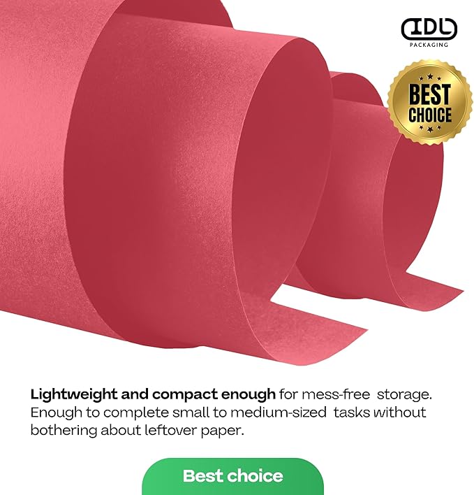 12" x 1200" (100 feet) Red Kraft Paper Roll - USA-Made Quality Craft Paper for Gift Wrapping, Kids' Arts & Crafts, School Projects - 100% Recycled Natural Material 50lb Thickness by IDL Packaging
