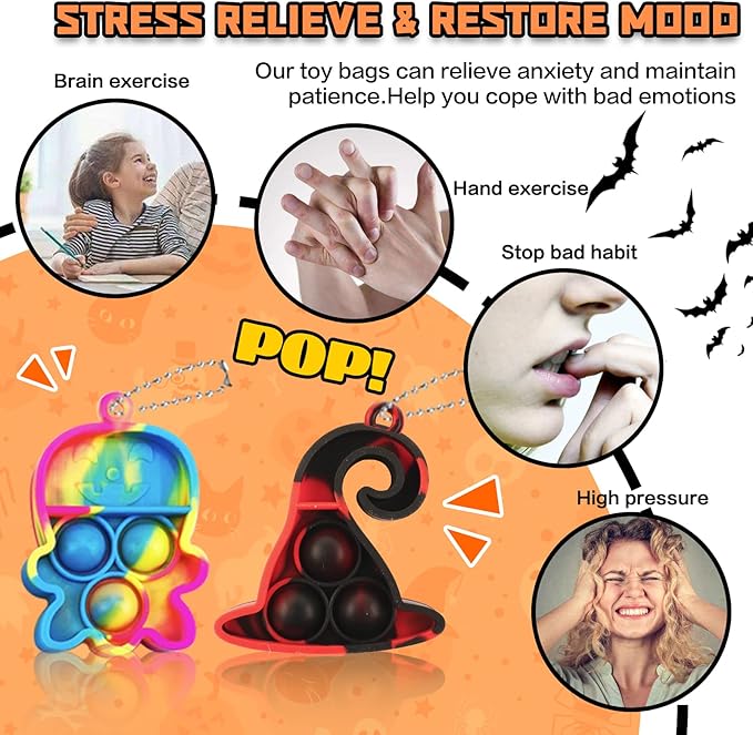 32Pcs Halloween Mini Pop Fidget Toys Packs for Kids Girls Boys Halloween Party Favors Halloween Treat Bags Gifts Stress Relief
